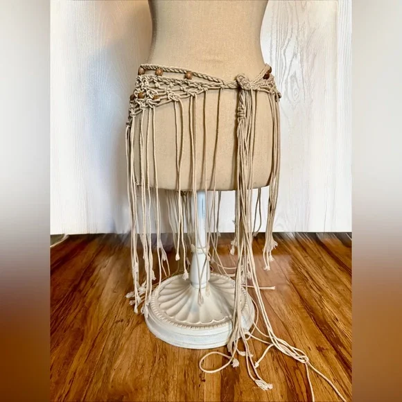 Vintage Boho Macrame Fringe Cover-Up Skirt/TopAdjustable Vacation Summer Resort - Picture 5 of 5